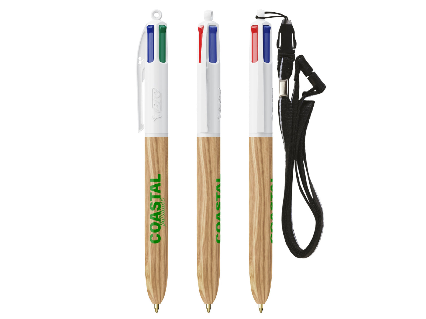 Stylo BIC® 4 couleurs Wood style with Lanyard personnalisé