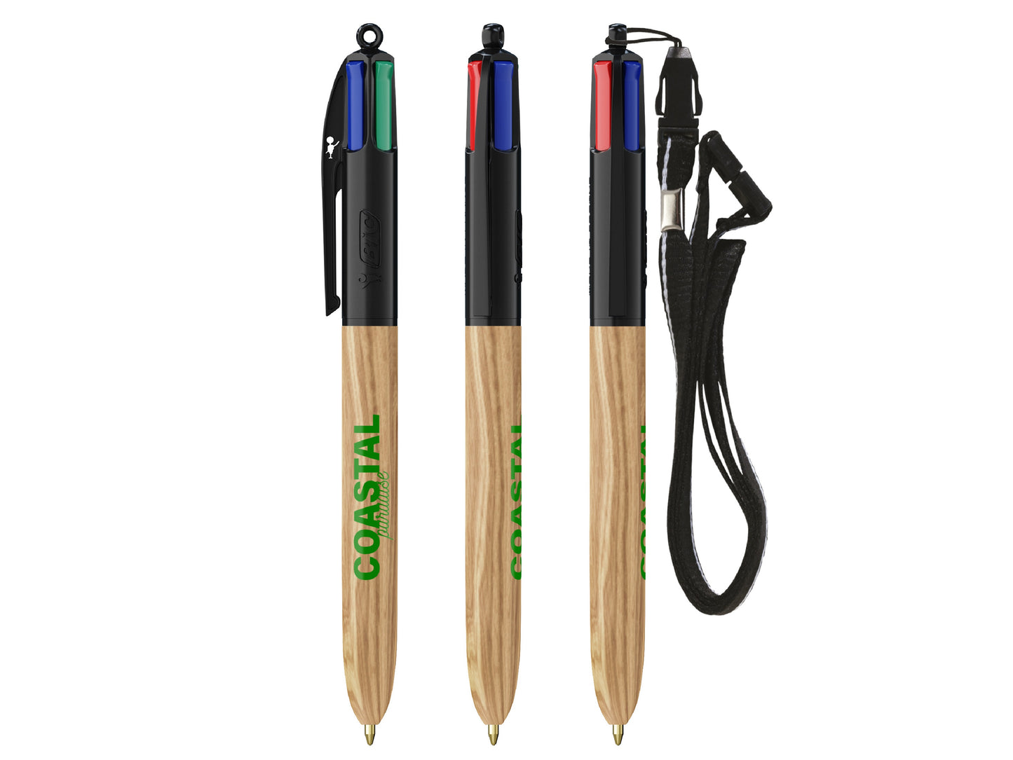 Stylo BIC® 4 couleurs Wood style with Lanyard personnalisé