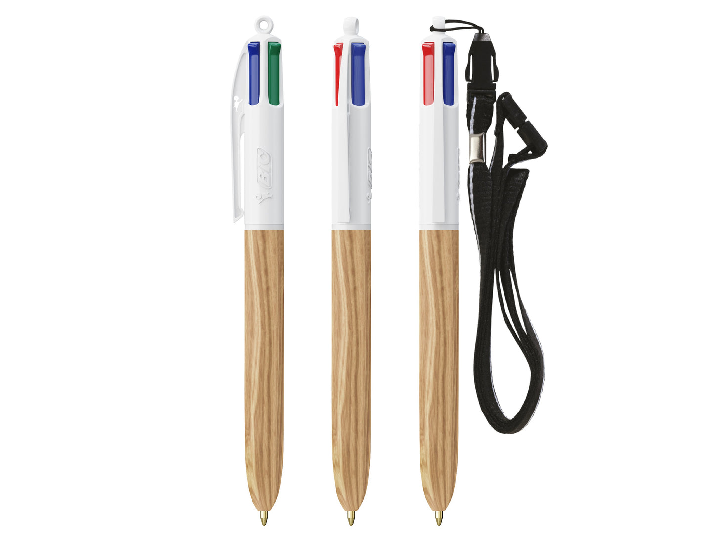 Stylo BIC® 4 couleurs Wood style with Lanyard personnalisé