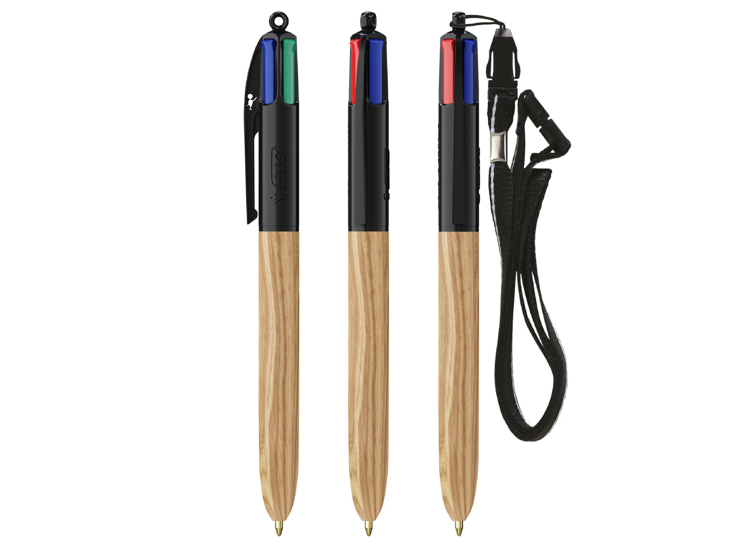 Stylo BIC® 4 couleurs Wood style with Lanyard personnalisé