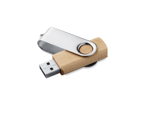 Clé USB rotative Personnalisée en Bois et capuchon métallique